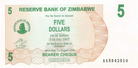 5 Dollars Zimbabwe p.38 2006